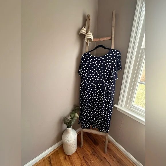 Navy Polka Dot Midi Wrap Dress - Picture 2 of 2